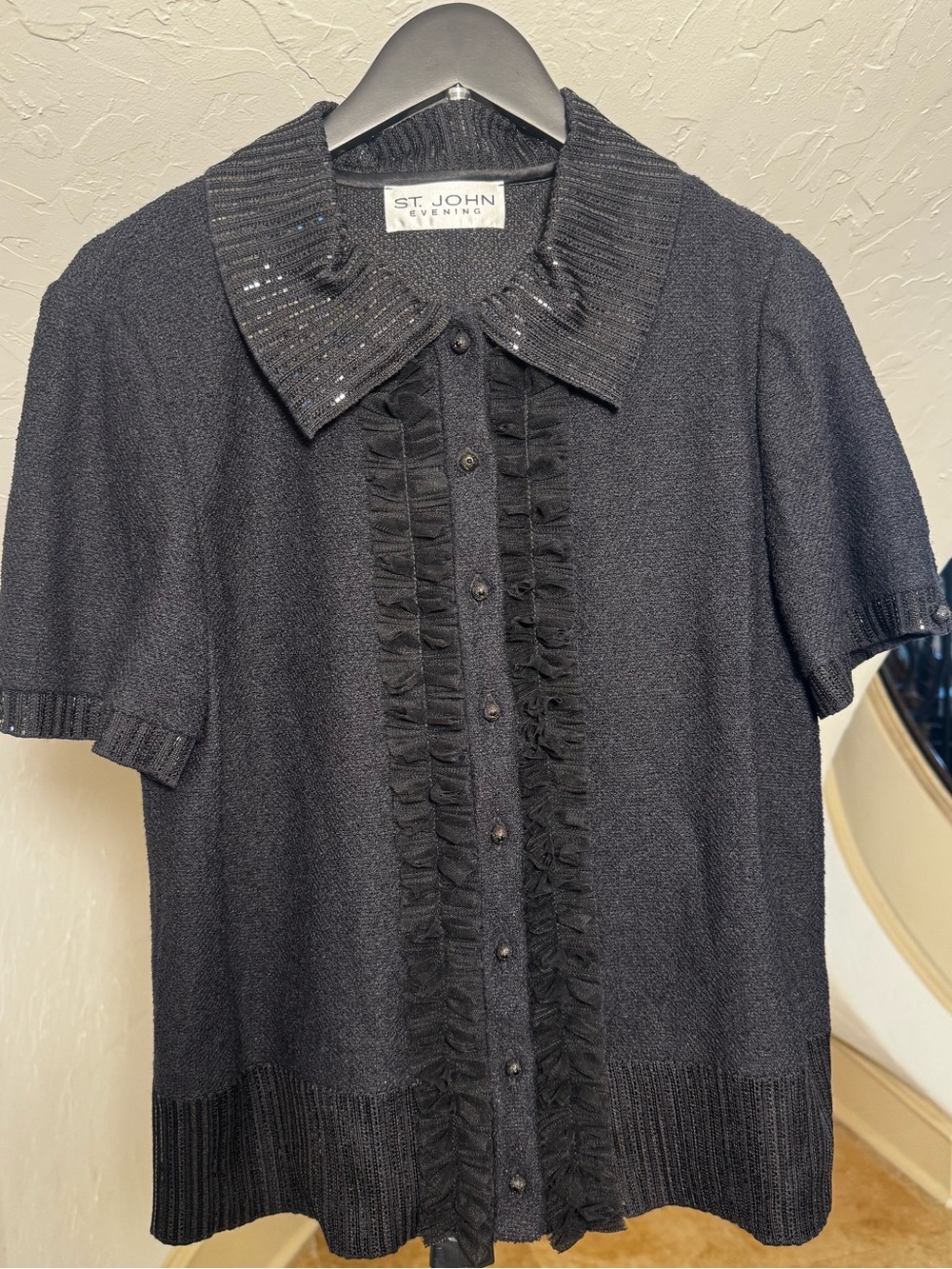 Vintage St. John Evening Black Embellished Short-Sleeved Sweater. EXCELLENT cond